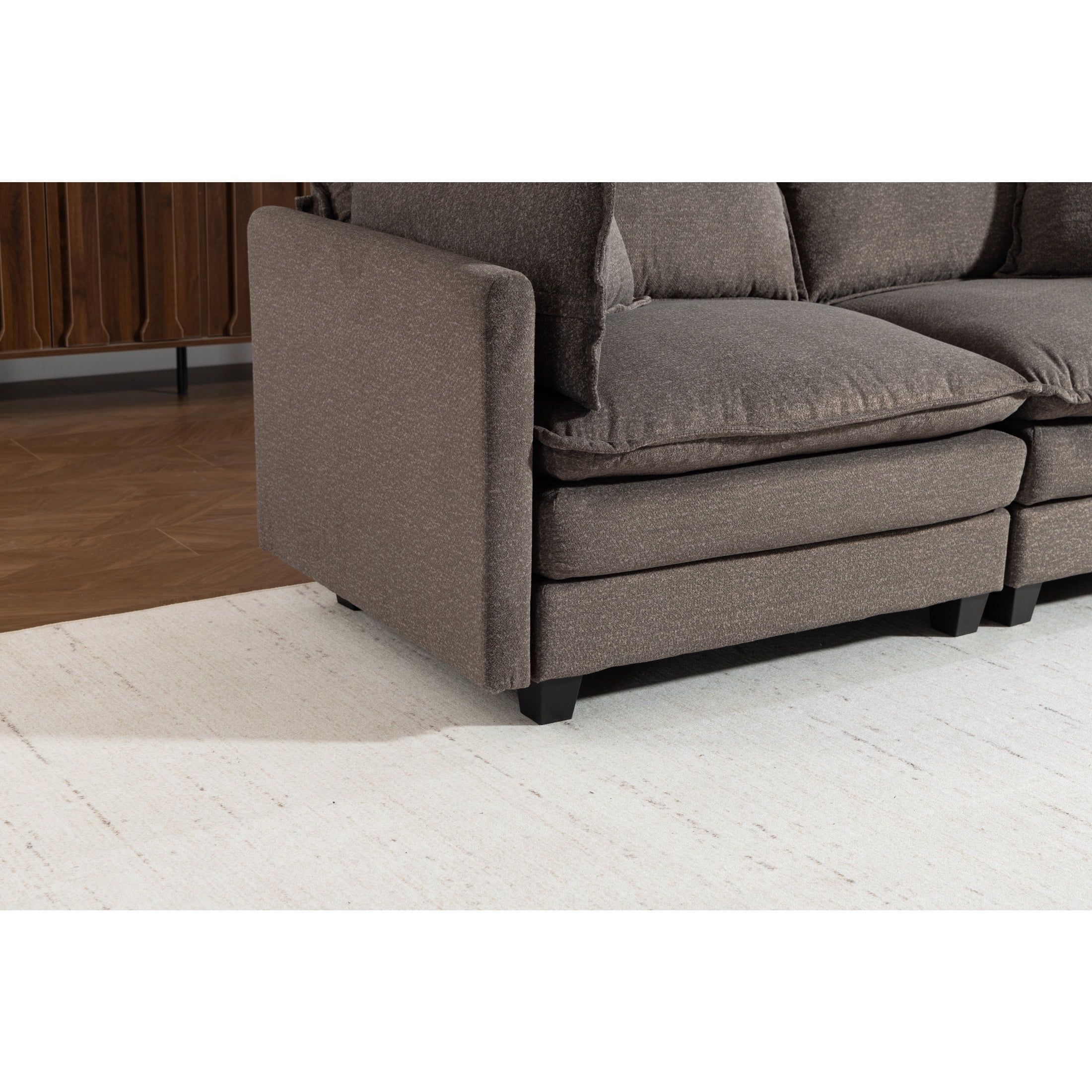 GDF Studio Udolf 77.95" Modern 2-Seat Modular Sectional Sofa with Waist Pillows, Chaise Lounge for Living Room, Grey