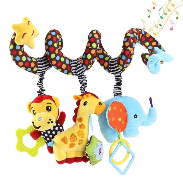 Juguetes colgantes para asiento de coche, cuna móvil, juguetes de peluche en espiral para bebé, cuna, cama, cochecito, barra de asiento de coche