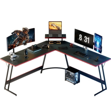 Homall L-Shaped Gaming Desk 66 inches Corner Office Desk with Removable Monitor Riser, Black