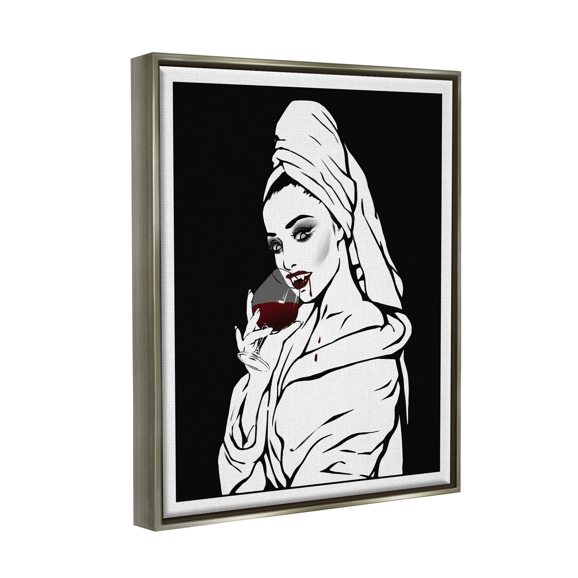 Stupell Vampire Wine Glass Glam Woman Beauty & Fashion Painting Gray Floater Framed Art Print Wall Art