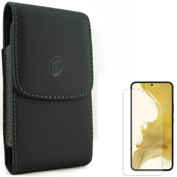 Matte Screen Protector and Case Belt Clip for Samsung Galaxy S22 Phone - TPU Film Anti-Glare Anti-Fingerprint Fingerprint Works & Leather Holster Cover Pouch Accessory Bundle