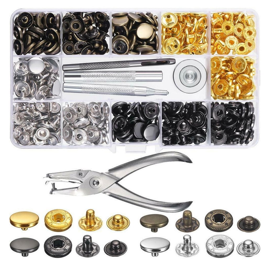 Shirt Jeans 12.5mm in Diameter Bags Repair and Decoration Jacket 12 Colors Snap Fastener Kit 120 Sets Metal Snap On Buttons Set Press Studs with 4 Fixing Tools for Thin Leather Bracelet Skirt