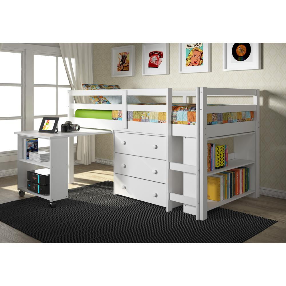 full size low loft bed with desk