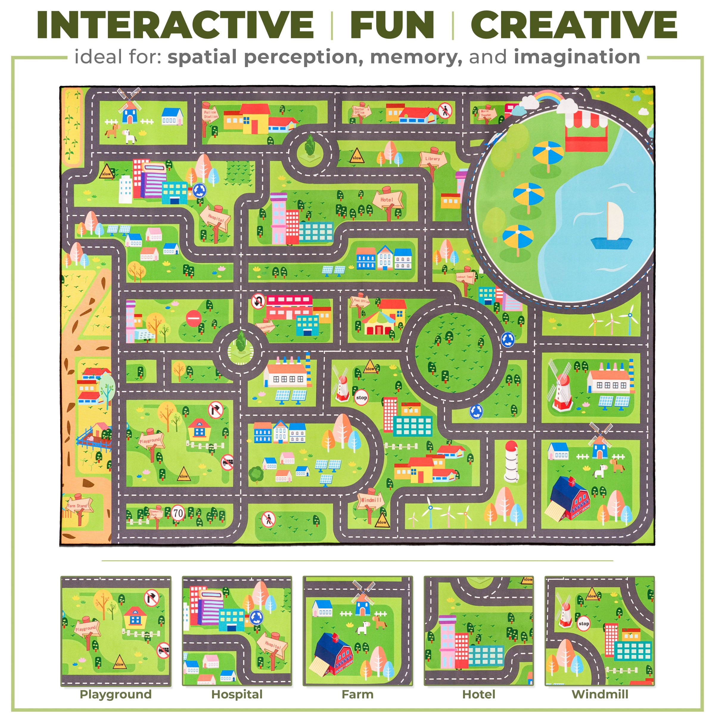 Sorbus Car Mat - 32" x 60" Large City Road Play Rug for Kids, Washable Carpet for Travel