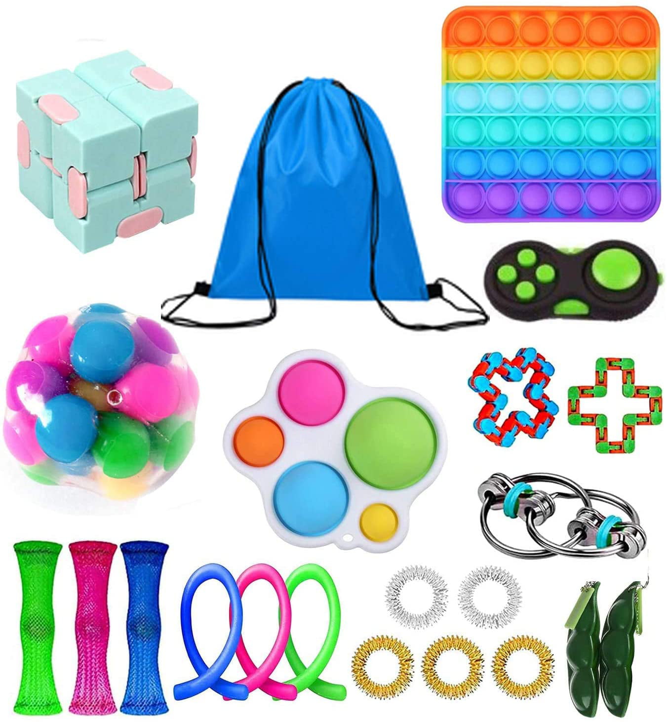 Anditoy 48 Pack Sensory Fidget Toys Set Fidget Pack with Pop Toys Mini Pop Dimple Sensory Toys for Kids Girls Boys Adults Stress Relief Party Favors