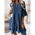 thumbnail image 2 of Women's Denim Dress Doll Layered Short Sleeved Button Denim Shirt Dress  Elegant & Trendy Fashion, 2 of 6