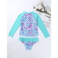 thumbnail image 6 of JanJean Girls 2 Pieces Swimsuits Long Sleeve Rash Guard Set Sport Swimwear Summer Beachwear Bathing Suit Cyan 8, 6 of 7