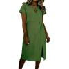 thumbnail image 7 of Gamivast Womens Work Dresses Short Sleeve Keyhole Neck Shift Dress Front Split Hem Midi Dress Solid Color Casual Business Office Party Daily Wear Soft, 7 of 7