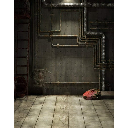 Image of ABPHOTO Polyester 5x7ft Wooden Floor Basement Pipeline Photography Backdrops Photo Props Studio Background