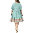 thumbnail image 4 of Agnes Orinda Women's Plus Size Boho Floral Dresses Flowy Tie Crew Neck Short Sleeve Summer Beach Casual Midi Sun Dress 3X Green, 4 of 7