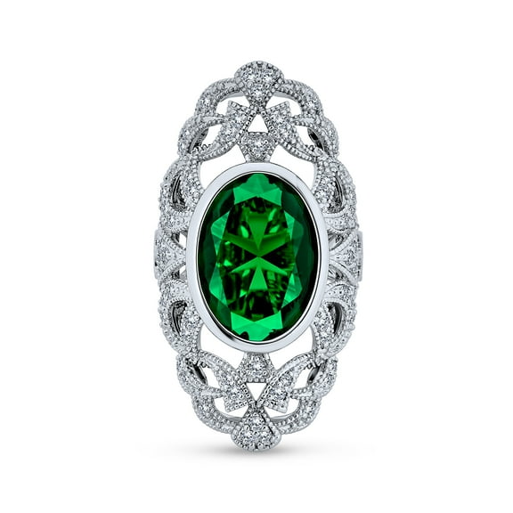 Bling Jewelry Womens Vintage Style Filigree Green CZ Cubic Zirconia Full Finger Statement Ring