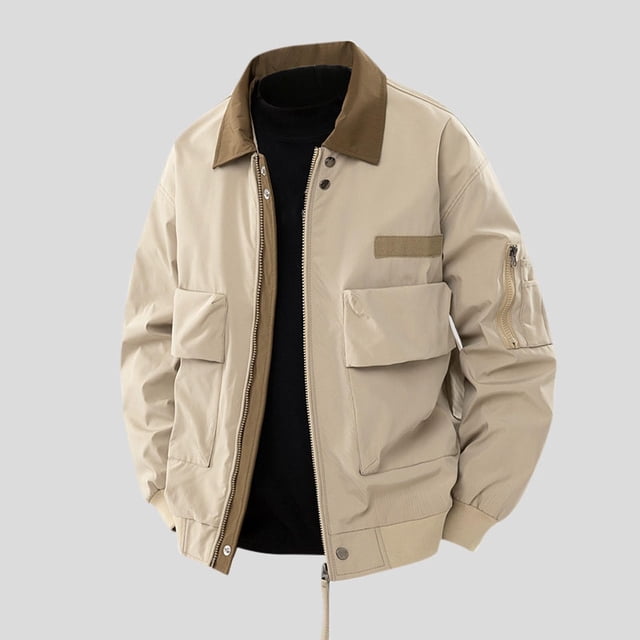 Styesk Mens Shirts Men's Fall Solid Color Windproof Workwear Long Sleeved Lapel Casual Jacket