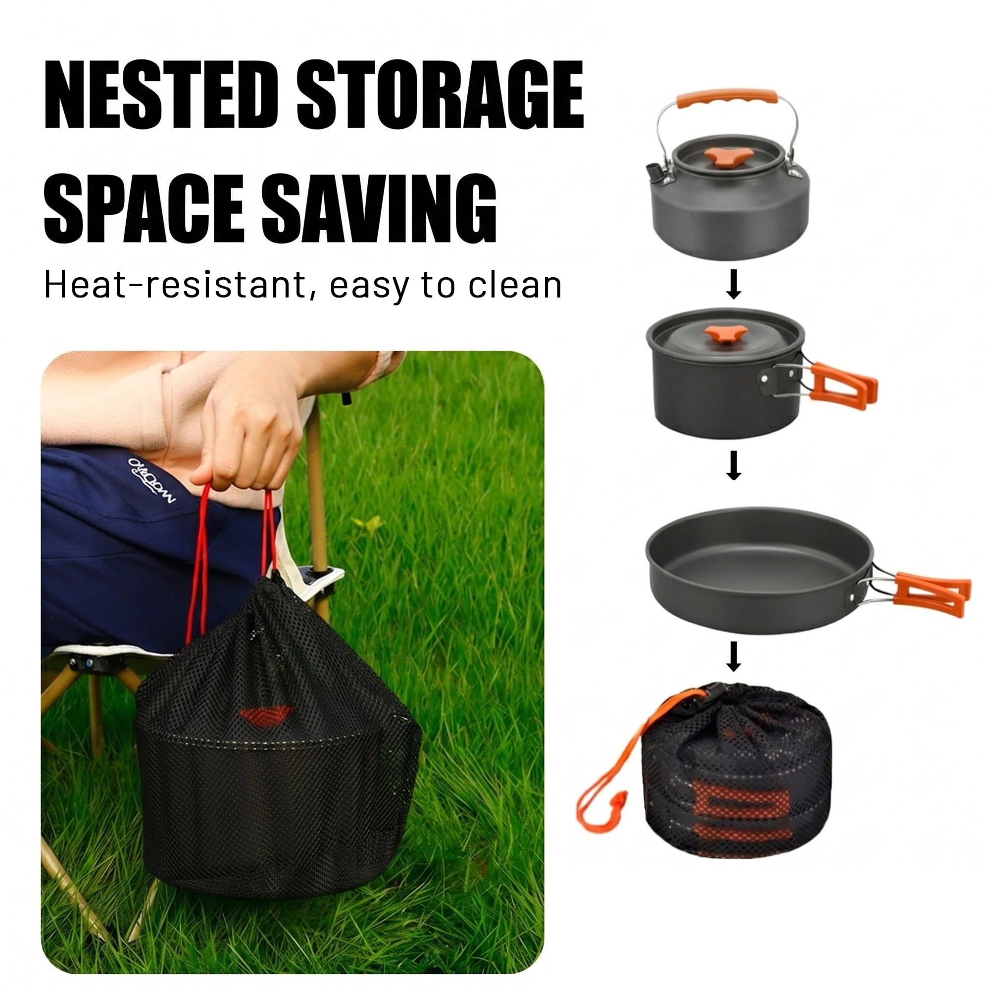 Beloadence 10 Piece Camping Cookware Set for 3-4 People, Portable Camping Cooking Set with Kettle, Pots & Pans for Backpacking, Picnic, Outdoor Adventures