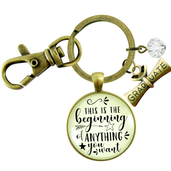Inspirational Gutsy Goodness Bronze Keychain This Is The Beginning Of Anything Mantra Star Jewelry Gift