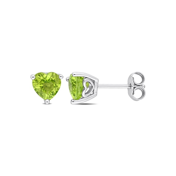 1.68 Carat (Ctw) Peridot Heart-Shape Solitaire Stud Earrings in Sterling Silver for Women