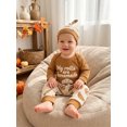 thumbnail image 5 of RUINIXCW Infant Baby Boy Thanksgiving Outfit Fashion Long Sleeve Letters Embroidered Romper with Print Pants, Hat 3Pcs Fall Set, 5 of 9