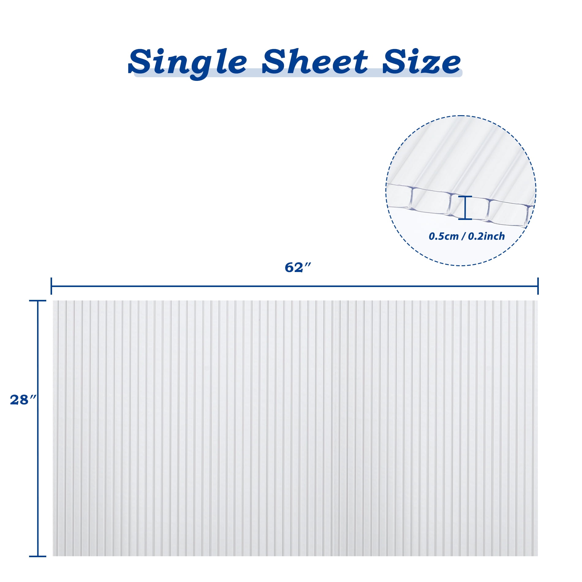 Aoodor 6Pcs 62'' (W) x 28'' (L) x 0.2'' Polycarbonate Gazebo Proof Panels,  Waterproof UV Protected Reinforced Sheets, Outdoor Garden and Gazebo Covering, Twin-Wall Clear Sheets