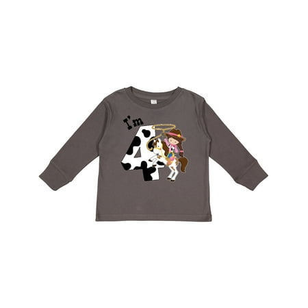 

Inktastic I m Four-cowgirl Riding Horse Birthday Gift Toddler Toddler Girl Long Sleeve T-Shirt