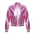 thumbnail image 6 of Hansber Kids Girls Shiny Hip Hop Jazz Dance Jacket Coat Stand Collar Long Sleeve Zipper Outerwear Pink 12, 6 of 9