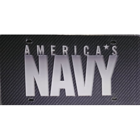 United States Navy Military Premium Laser Cut Tag License Plate, Mirrored Acrylic Inlaid, 12x6 Inch