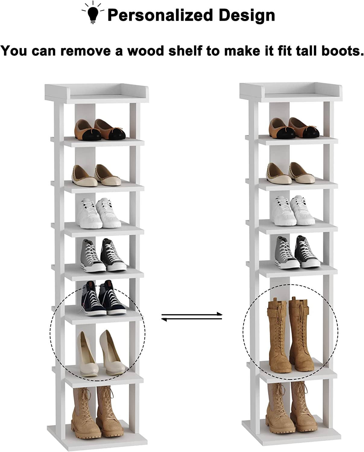 HOMEFORT 7-Tier Wood Shoe Rack, Entryway Shoe Tower,Vertical Shoe  Organizer, Wooden Shoe Storage Stand(Rustic Brown)