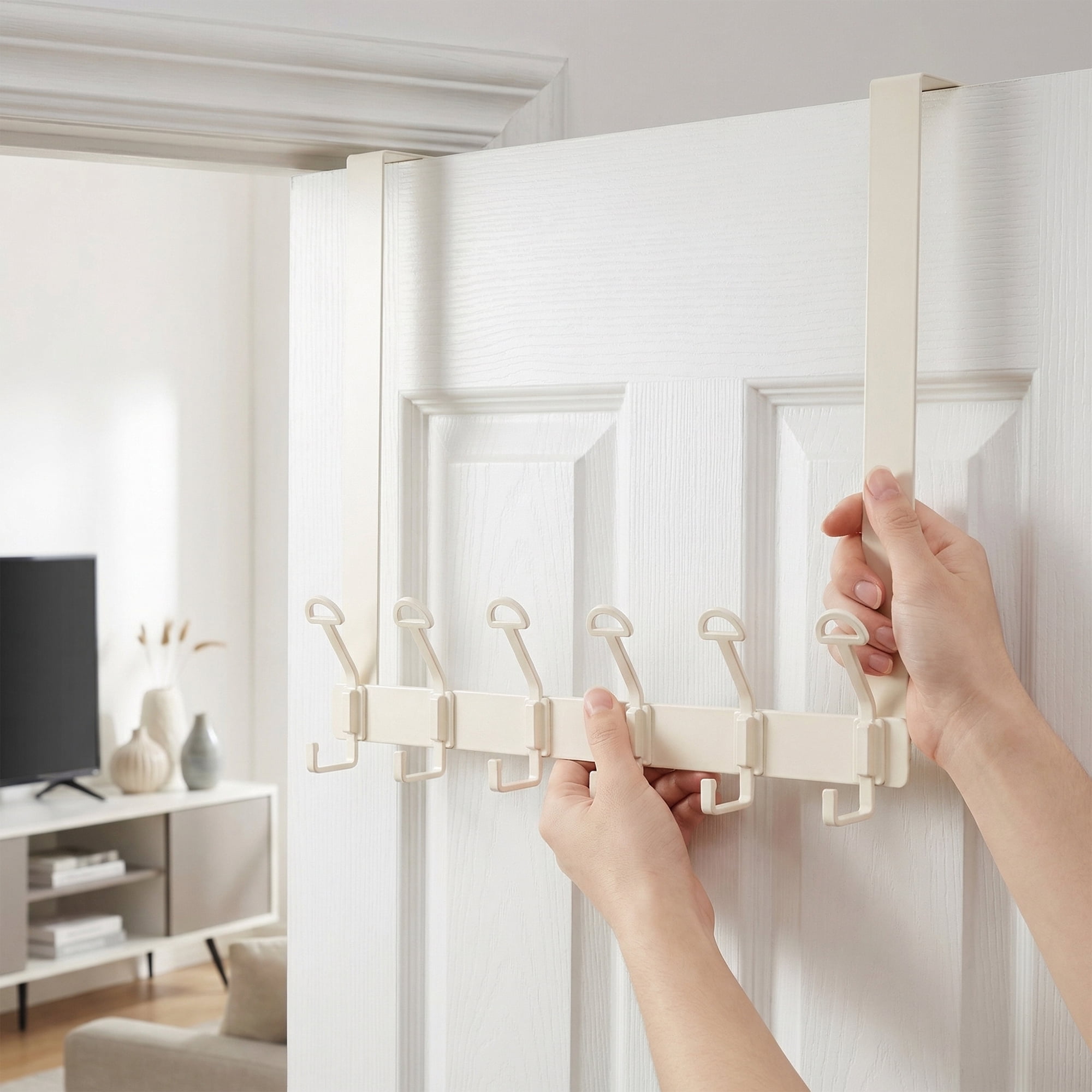 Unique Bargains Coat Rack Wall Mount with 6 Hooks for Entryway Bedroom White 15.4"x11"
