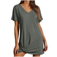 thumbnail image 2 of qucoqpe Women's V-Neck Short Sleeve Twist Front T-Shirt Dress Solid Color Casual Swimsuit Cover Up Beach Dress for Vacation Gray XL, 2 of 5