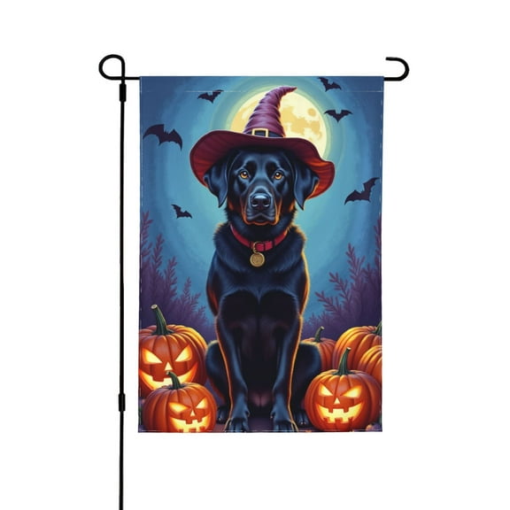 Halloween Black Lab Dog Witch Hat Garden Flag 12x18 Inch Double Sided Outdoor Yard Flag Decorations For Fall Autumn Holiday