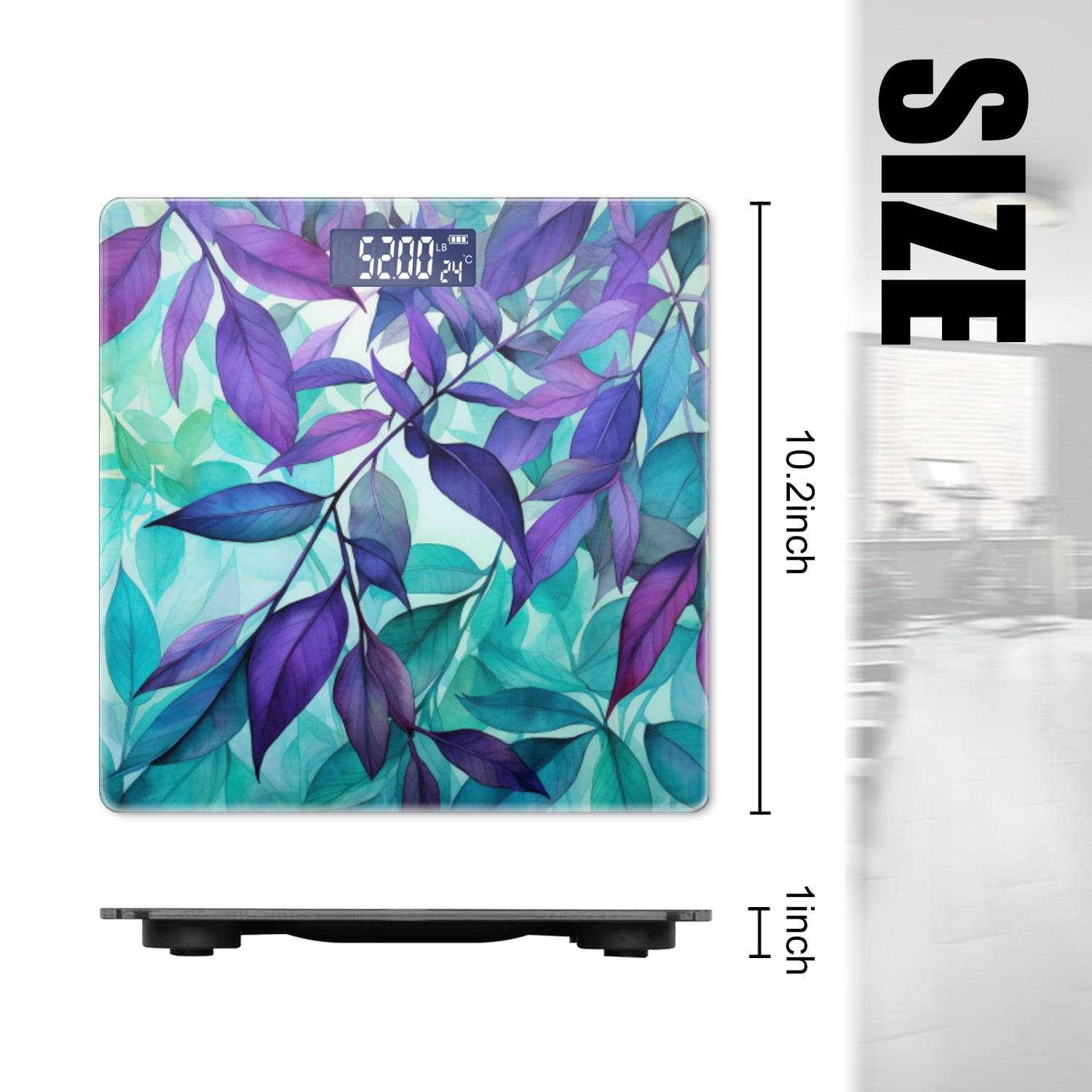 Bathroom Scale, Highly Accurate Digital Body Scale,Precisely Measures Weight up to 400 lbs-Watercolor Painting Of Leaves In Shades Of Purple And Teal