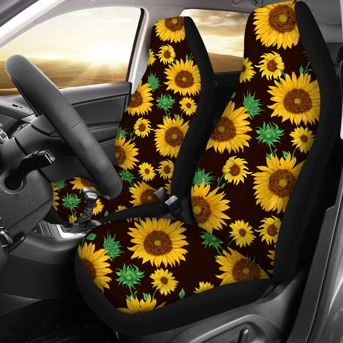 Britimes Sunflower Set of 2 Car Seat Covers for Women and Men Sunflower Print Auto Accessories Carseat Front Seats Fit for Cars,SUV Sedan,Truck 