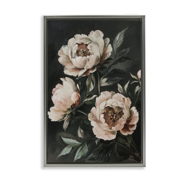 Stupell Industries Dusty Pink Roses Floral Painting Gray Framed Floater Canvas Wall Art, design by Petal Prints Design
