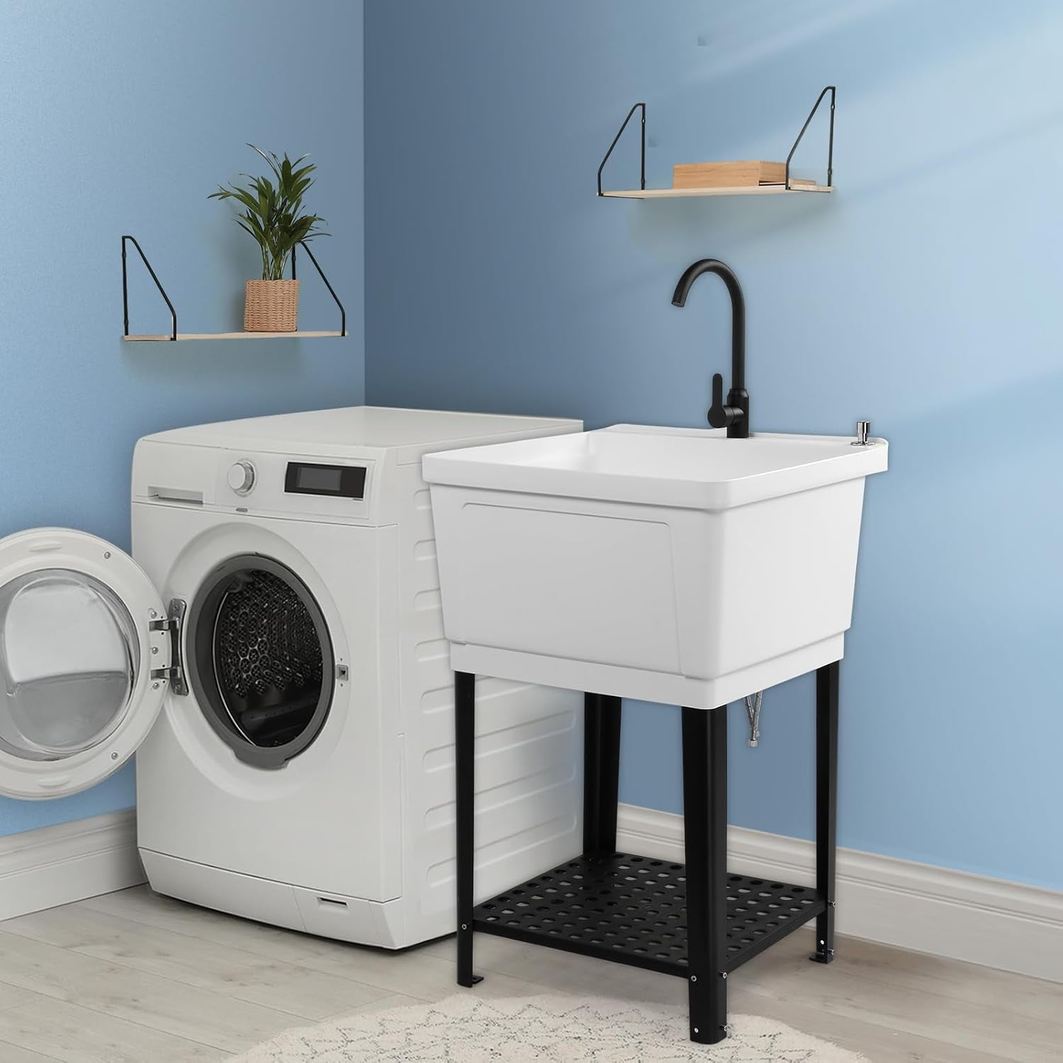 Ktaxon Freestanding Utility Sink Laundry Tub, with Stainless Steel Faucet, for Washing Room
