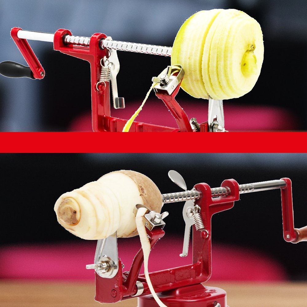 Private Jungle 3-in-1 Apple/Potato Peeler Corer Stainless Steel  Hand-cranking Apple Peeler Slicer Peeler,Red