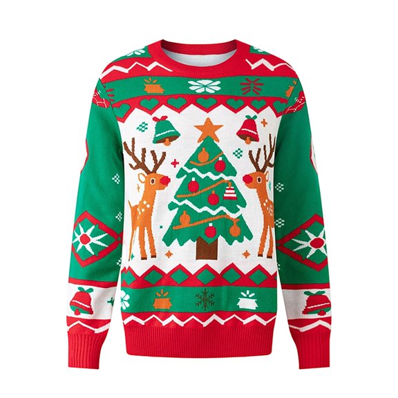 FRSASU Women's Christmas Sweaters Snowflake Reindeer Long Sleeve Crewneck Oversized Sweater Xmas Knitted Pullover Tops Red-F