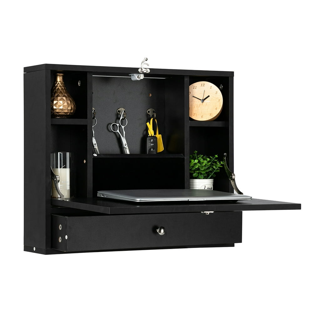 Wall mounted folding desk space saving desk office desk secretary desk Veryke Wall Mounted Home Office Desk with Drawer and Shelves, Floating