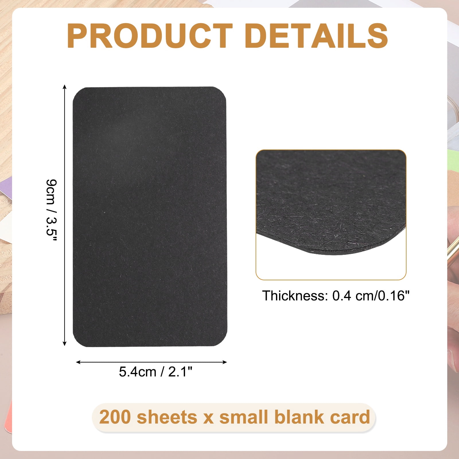 Uxcell 200 Sheets Small Blank Cards, 2.1"x 3.5" Double Sided Thick Cardstock 350gsm Cardstock Rounded Corner Index Card for DIY Thank You Greeting Gift Tags Paper Crafts, Black