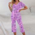 thumbnail image 2 of Valentines Day Women Pajama Set 2026 Lounge Heart Printed Plus Size Short Sleeve and Capri Trousers Sets with Pockets, 2 of 7