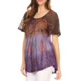 thumbnail image 4 of Sakkas Nayen Tie-Dye Sheer Cap Sleeve Embellished Relaxed Fit Drawstring Tunic Top - Brown - One Size Regular, 4 of 5