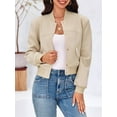 thumbnail image 2 of Long Sleeved Women Button Down Casual Crop Coat Bomber Jacket, 2 of 6