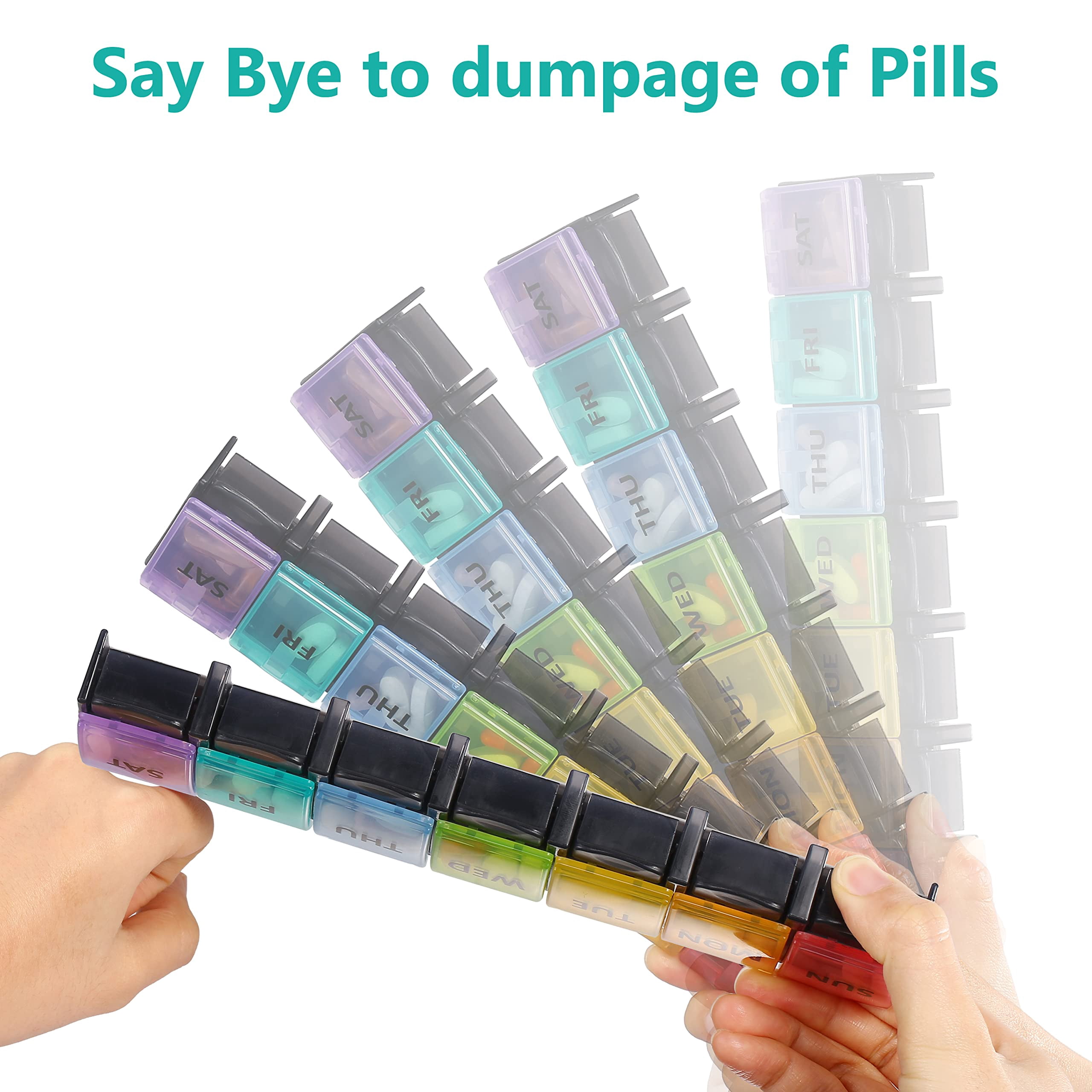 Fullicon Large Compartments Travel-Friendly 7-Day Pill Organizer Family Pack, Black (4 Pack)