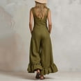 thumbnail image 5 of Sahpxhe Jumpsuits for Women Dressy Cotton Square Neck Ruffle Wide Leg Overalls Jumpers Summer Casual Trendy Rompers with Pockets Army Green S, 5 of 6