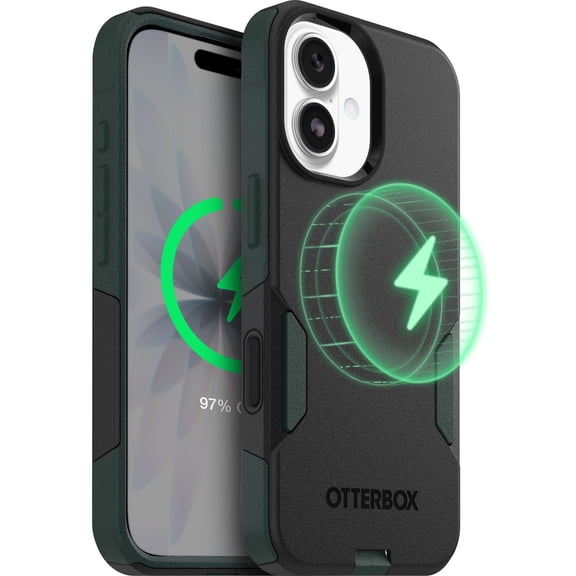 OtterBox iPhone 17 Commuter Series MagSafe Case - Thin & Tough, Dual Layer with Port Protection and Built-In Anchors - Black & Green