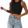 thumbnail image 2 of Conairie Crop Tank Tops For Women Scoop Neck Sleeveless Stretchy Ribbed Knit Basic Blouses Solid Color Summer Casual Tee Black L, 2 of 9