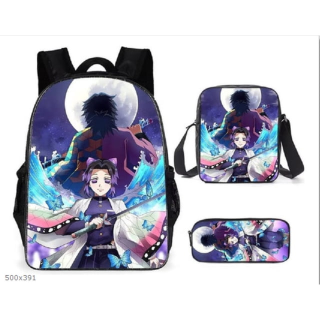 Mochila Dem@@2on Slayer, juego de 3 piezas: mochila para portátil con estuche para lápices y bolsa para el almuerzo.