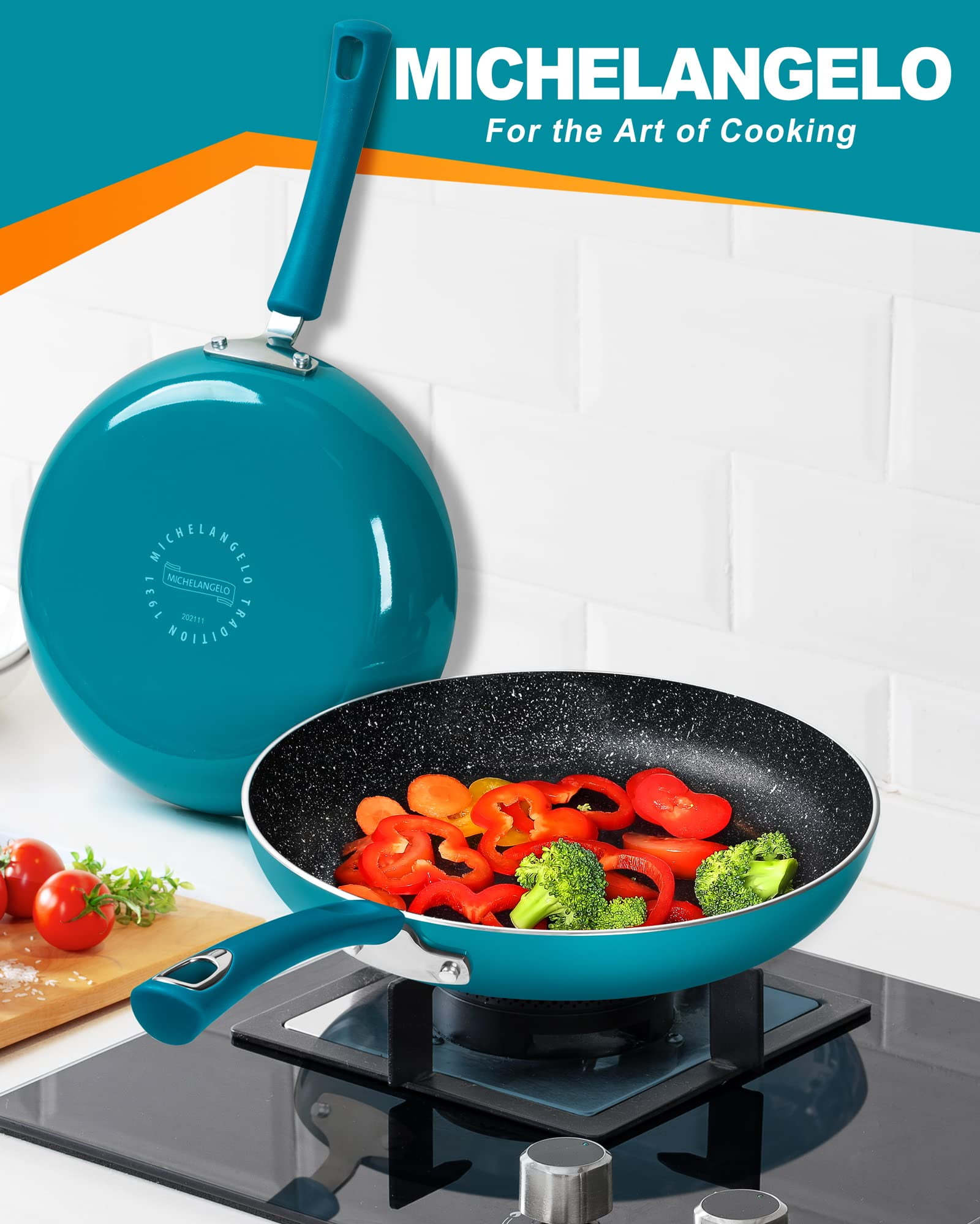 MICHELANGELO 3-Piece Non Stick Frying Pan Set - 8, 9.5 & 11 Inch, Granite Coating, PFOA-Free & Oven Safe To 350°F - View #3