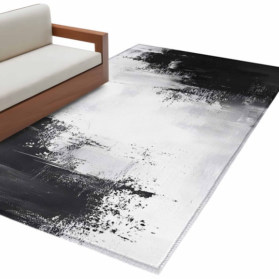 Black Gray White Large Area Rugs for Bedroom Living Room, Non Slip Carpet Bedside Rug, Minimalism Abstract Ombre Aesthetic Rectangular Floor Cover Kitchen Accent Rug 2.7'x5' for Dining Room/Office