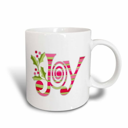 Christmas Club Mugs - 3dRose Pink and Green Christmas Joy, Ceramic Mug, 11-ounce