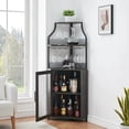 thumbnail image 2 of Sunvasagoo Corner Wine Bar Cabinet, 50-Bottle Storage, Adjustable Shelves, MDF&Metal Frame, Burnt Color, 2 of 9