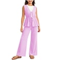thumbnail image 5 of Girls Summer Outfits Striped Sleeveless Tie Front Peplum Top & Casual Wide Leg Pants 2 Piece Cute Matching Clothes Set Pink 11-12 Years, 5 of 9