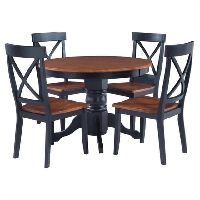 Bowery Hill 5 Piece Round Dining Set in Black and Cottage Oak